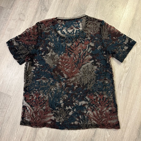 Zara WB Women’s Size S Black Mesh Floral Embroidered Tulle Sheer Top - Picture 6 of 8